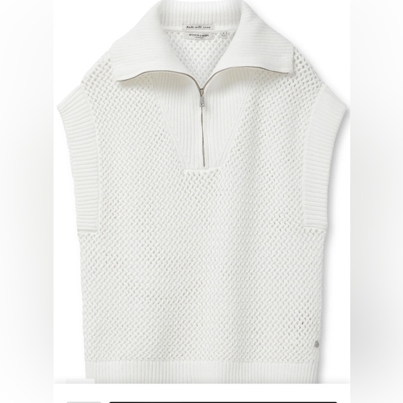 Scotch & Soda Women White Crochet Knit 1/4 Zip Cap Sleeve Sweater Sugar Sizzle L - Picture 3 of 16